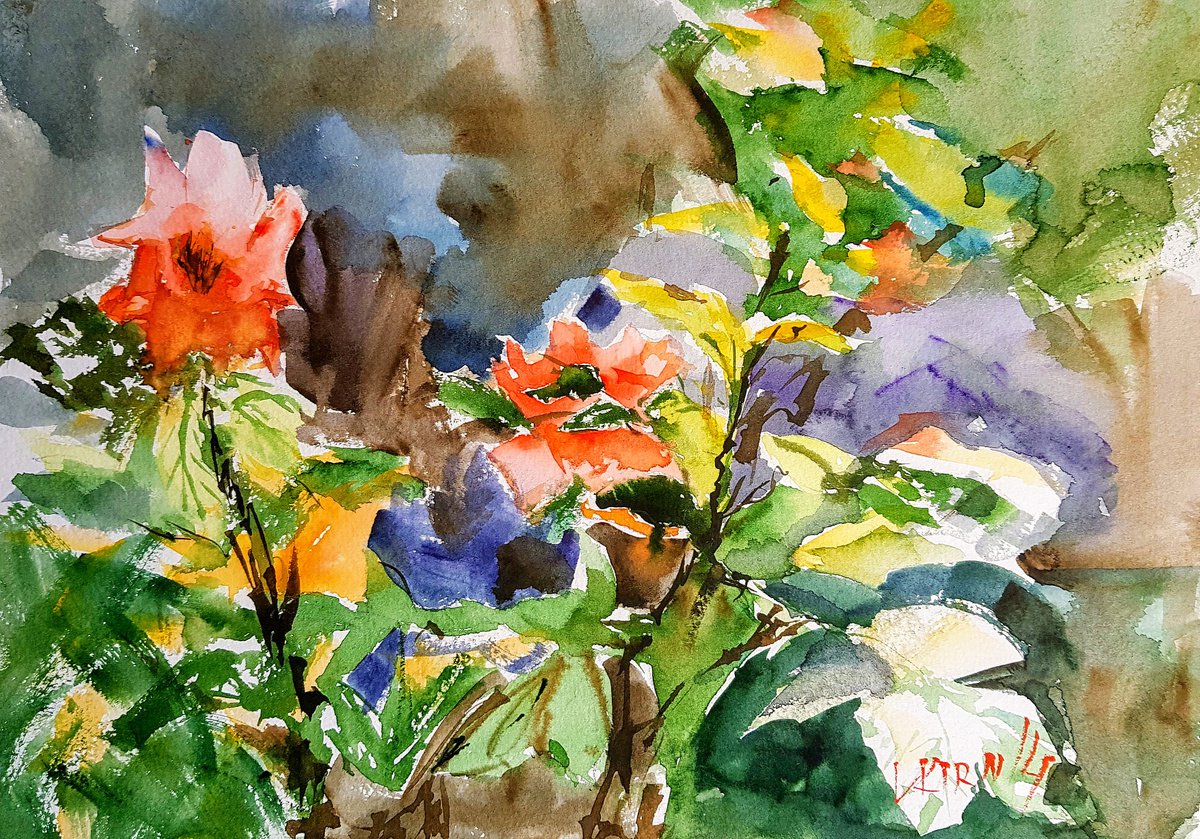 Impressionistic Botanical Watercolour By Leonid Kirnus, 13 X 10", A Bouquet, Original Artwork