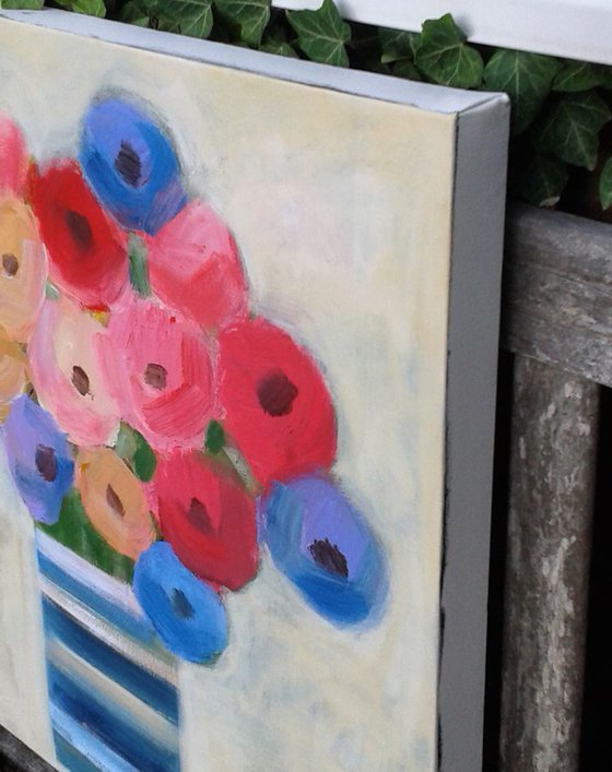 Summer Flowers in a Blue and White Vase