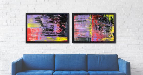 "We Want It All" - FREE USA SHIPPING - Original PMS Abstract Diptych Acrylic Paintings On Plexiglass, Framed - 76" x 26"