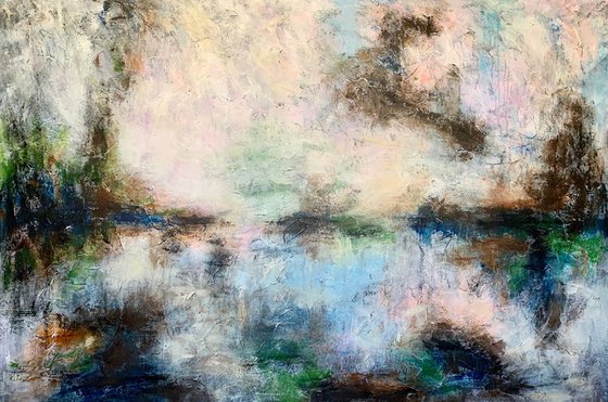 78''x53''(200x135cm), Magnificent Earth 14, blue, pink, cream, green black, texture, land earth colors canvas art  - xxxl art - abstract art painting- extra large art