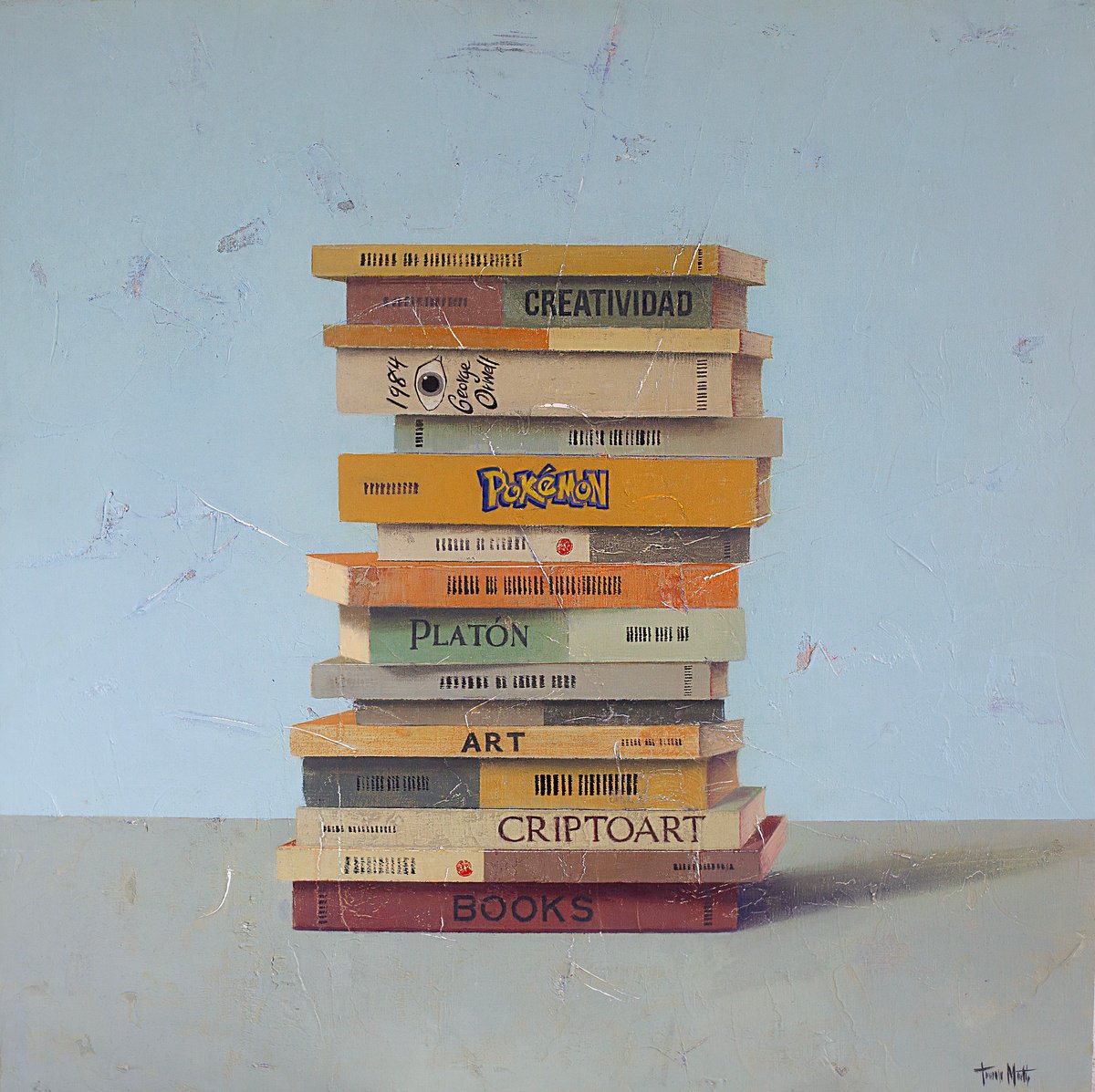 Illustrative Still Life Oil Painting By Tomasa Martin, 20 X 20", Equilibrio, Original Artwork