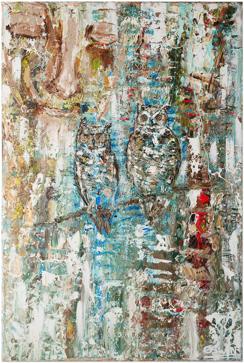 Expressive Animal Acrylic Painting By Oswin Gesselli, 31 X 47", Owl & Nature Night Eagle - Series Hidden Treasures 80 X 120 Cm Art, Painting Oswin Gesselli, Artfinder