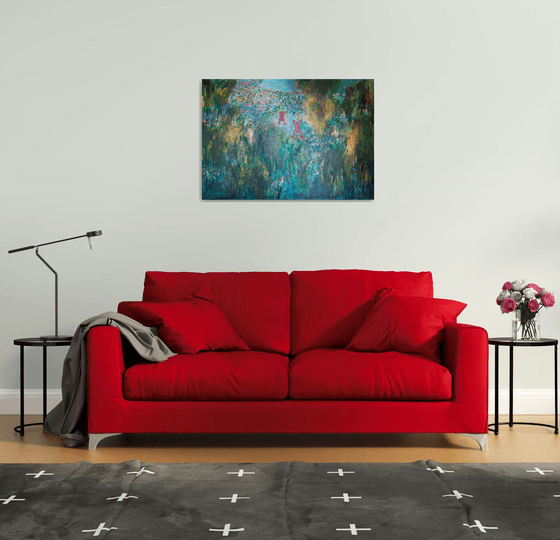 Red frogs paradise, Original painting, Ready to hang by WanidaEm