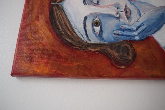 Blue Lady Studying on Canvas 50cm x 40cm