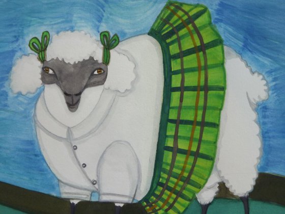 Catholic School Sheep in the Pasture Original Jo Potocki Watercolor Painting