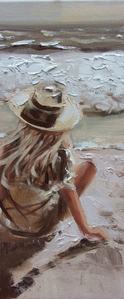 " ONE DAY " SUN SKY SEA SAND liGHt  ORIGINAL OIL PAINTING, GIFT, PALETTE KNIFE by Monika Luniak