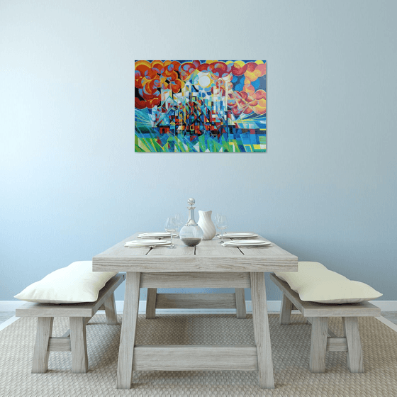 Sunny morning (100x70cm, cubism, oil painting)