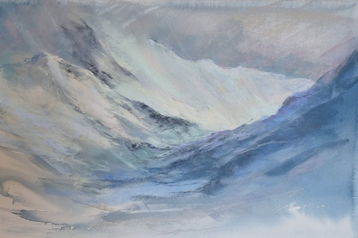 Impressionistic Landscape Pastel Drawing By Elena Genkin, 20 X 14, Looking Forward To A Ski Day #6, Original Artwork