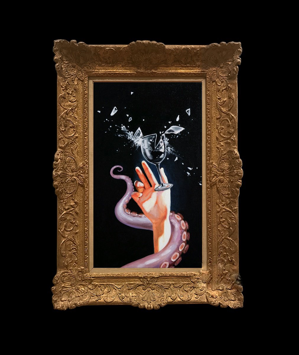 Surrealistic Still Life Oil Painting By Dita Galas, 12 X 20, Fragility Of Moments, Original Artwork