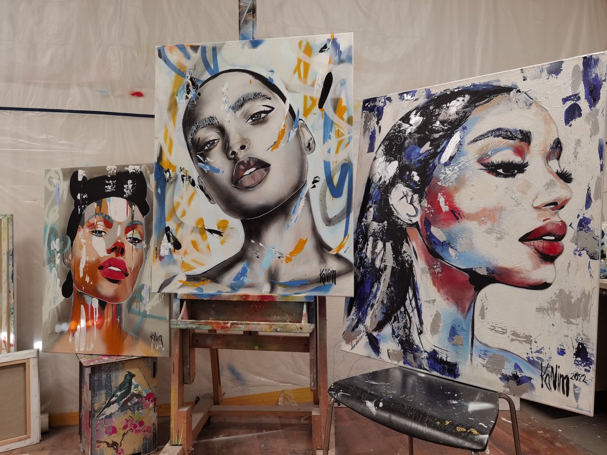 Urban And Pop Portrait Painting By Kanim, 31 X 39", Enduring Beauty, Original Artwork