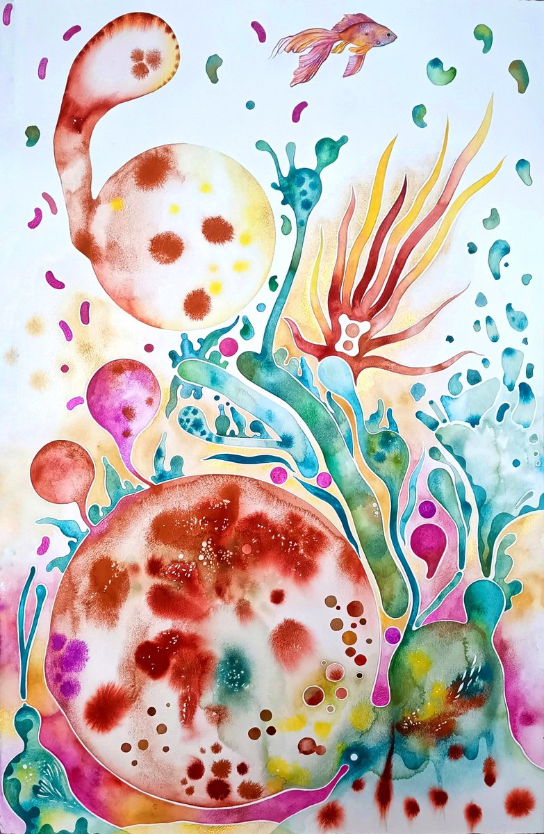 Organic Abstract Watercolour By Ilaria Finetti, 27 X 41, Altre Forme 5, Original Artwork
