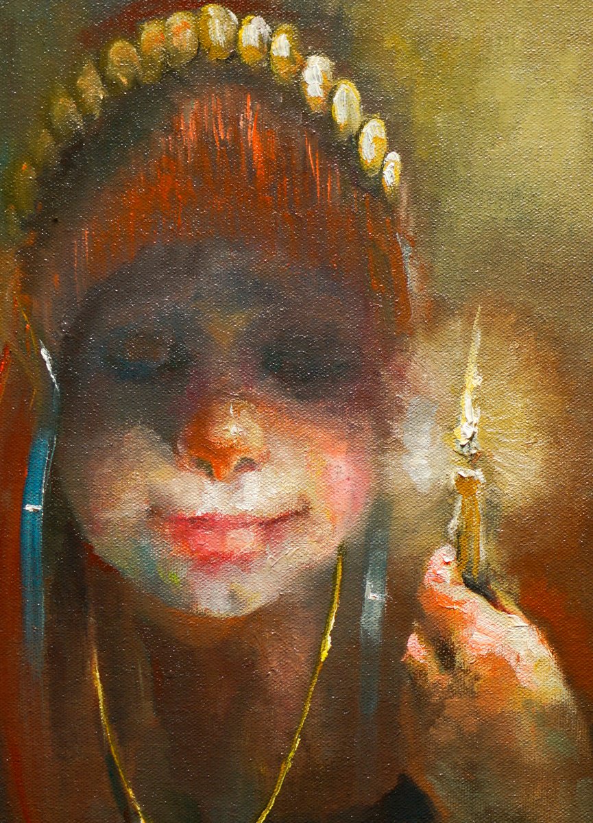 Impressionistic Portrait Oil Painting By Pavel Filin, 14 X 18", Girl With Sapphire, Original Artwork