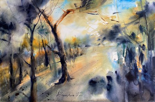 Light in the park - original watercolor by Anna Boginskaia