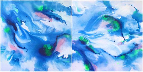 The Flow of Blue (diptych) by Maria Bacha