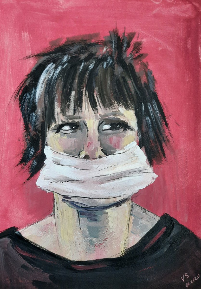 Expressive Drawing , Portrait In The Time Of The Pandemic By Vera Stein, 12 X 16, Artwork For Sale On Artfinder