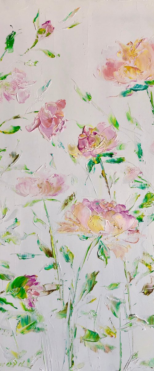 FAIRY DANCE- Little roses. Pink flowers. White background. Buds. Beautiful flowers. Provence. Decor. by Marina Skromova