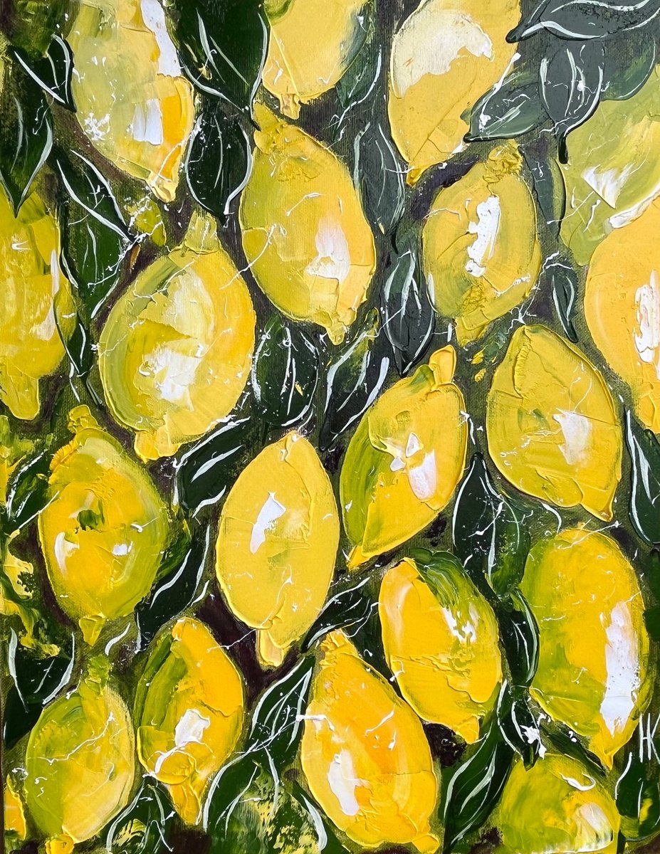 Impressionistic Botanical Oil Painting By Halyna Kirichenko, 14 X 18, Lemons, Original Artwork