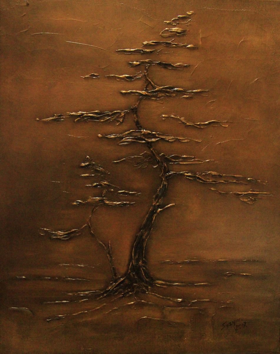 Bonsai Tree Brown and Gold by Zbigniew Skrzypek