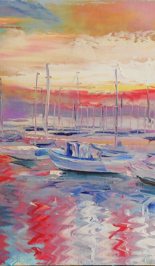 Sunset in the yachts harbor by Dmitry Fedorov