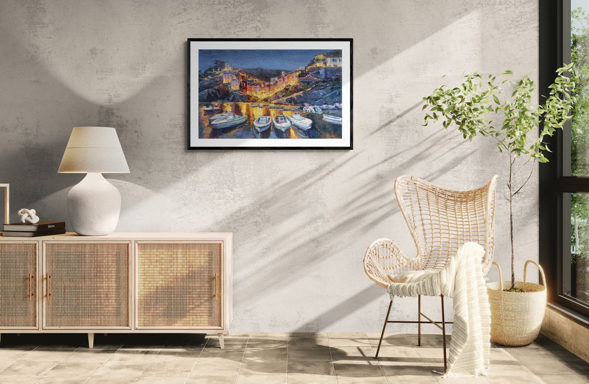 Impressionistic Cityscapes Oil Painting By Evgeny Chernyakovsky, 31 X 20, Night City, Original Artwork