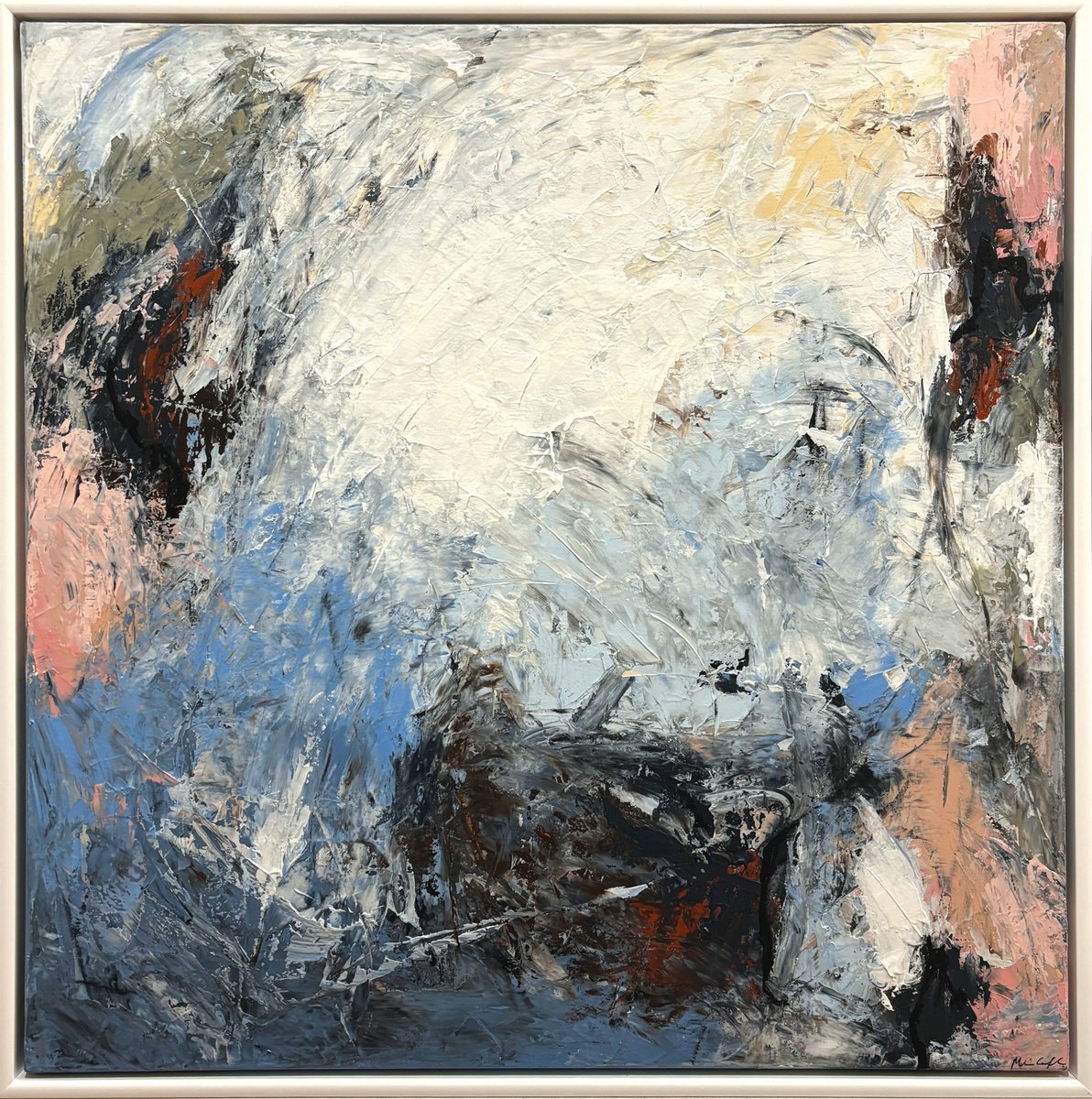 Organic Abstract Acrylic Painting By Melanie Crawford, 31 X 31", Selah (Framed), Original Artwork