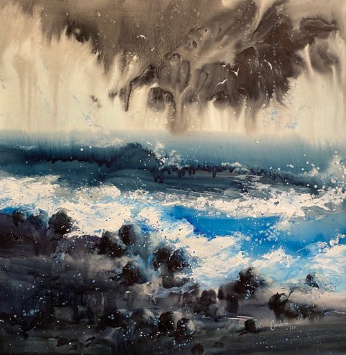 Watercolor "Sea-storm” special gift by Iulia Carchelan