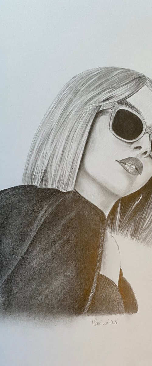 Blonde haired lady in sunglasses by Maxine Taylor