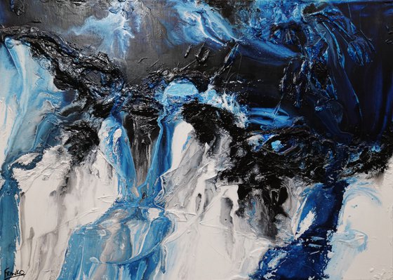 Midnight Granite 140cm x 100cm Blue White Textured Abstract Art