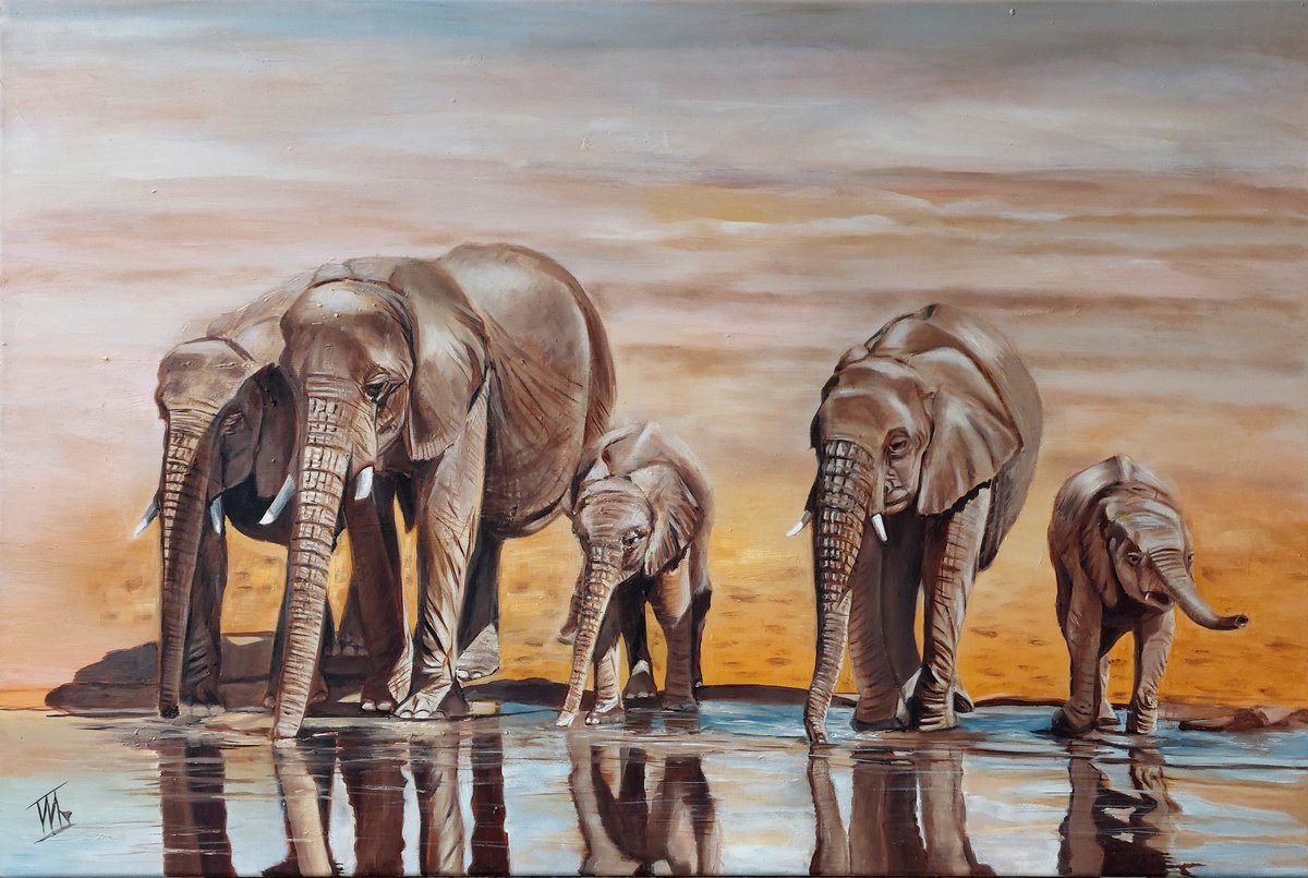 Elephants In The Desert By Ira Whittaker, 30 X 20, Artwork For Sale On Artfinder