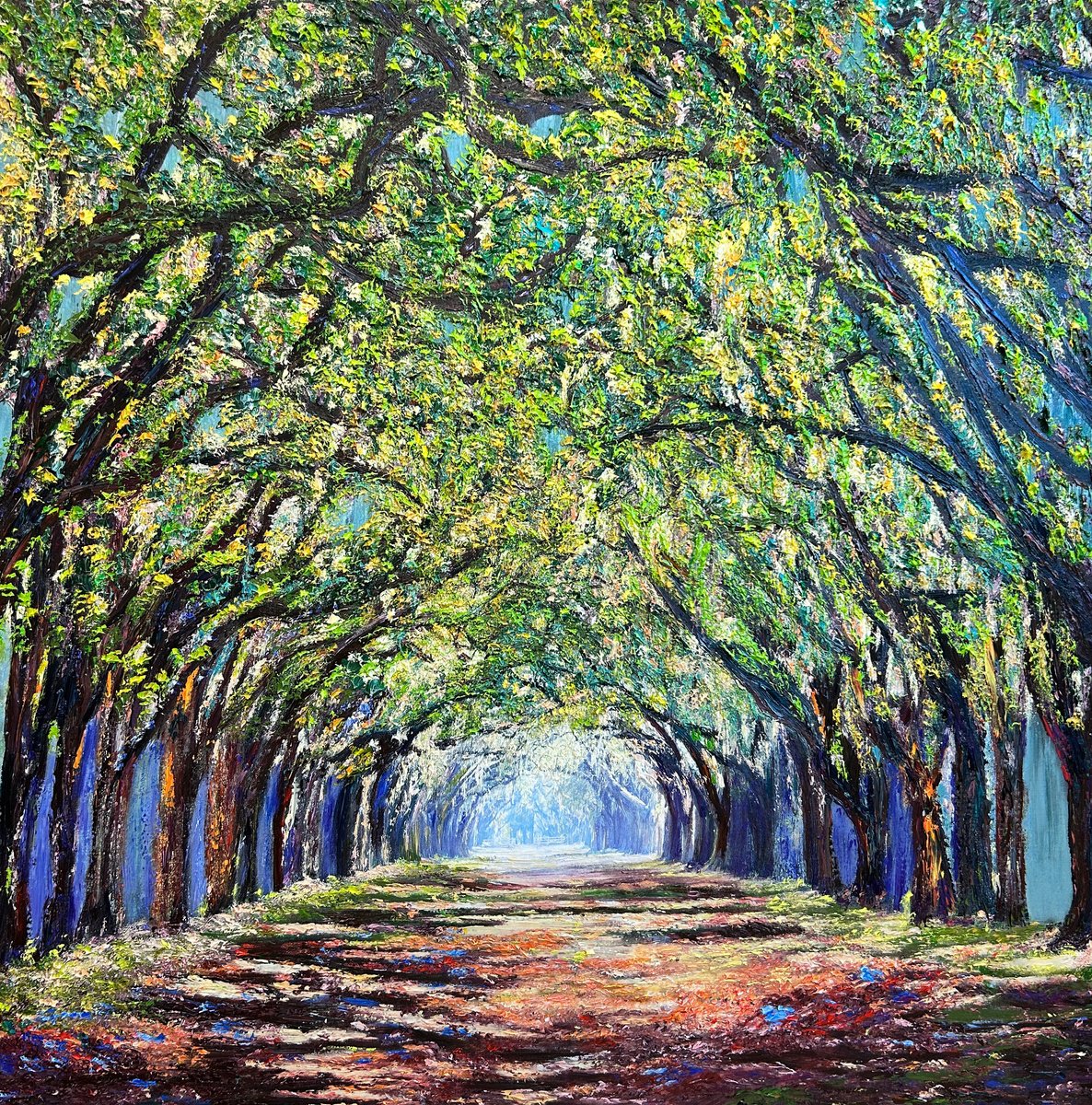 Impressionistic Landscape Oil Painting By Kenneth Halvorsen, 40 X 40", Where Our Souls Entwine, Original Artwork