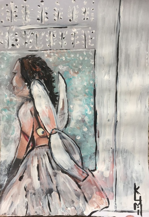 An Angel Watching Acrylic Painting On Paper 8 X6 Artfinder