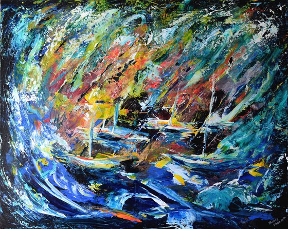 Storm on the bay. Abstract seascape.81x65cm.