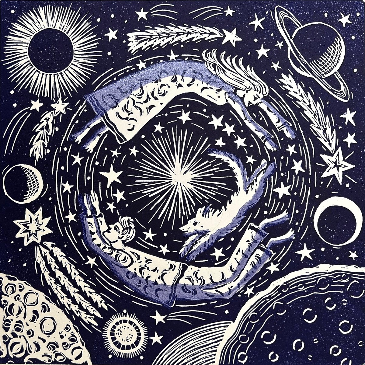 Illustrative Linocut , We Are Stardust By Kate Willows, 12 X 12, Artwork For Sale On Artfinder