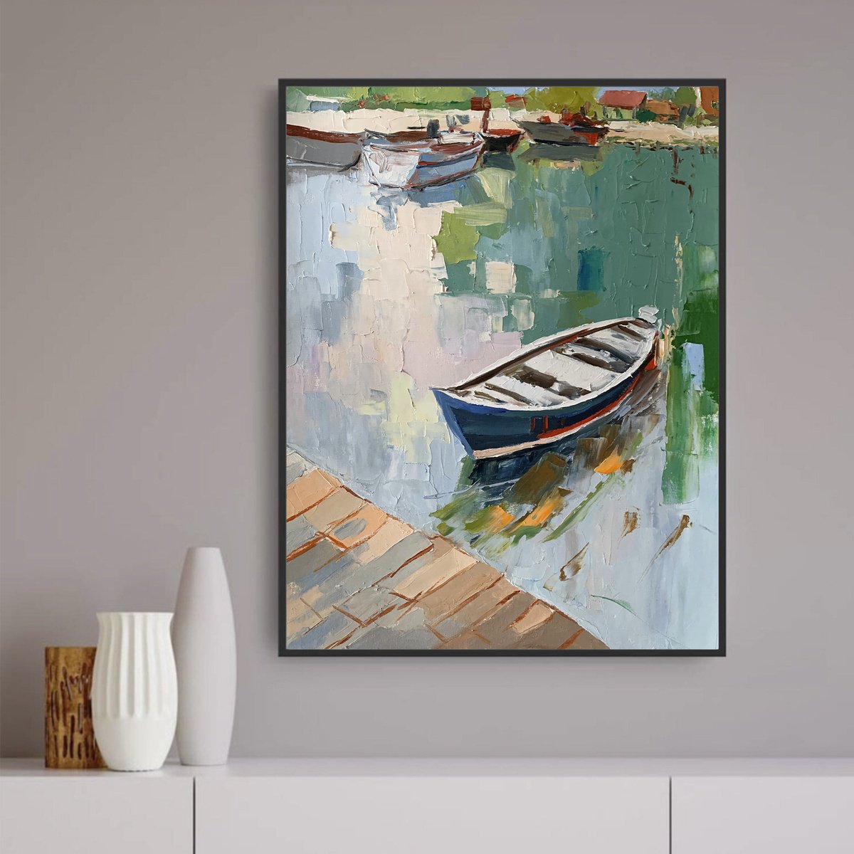 Expressive Landscape Oil Painting By Vita Schagen, 16 X 20", Sailboat On The Lake., Original Artwork