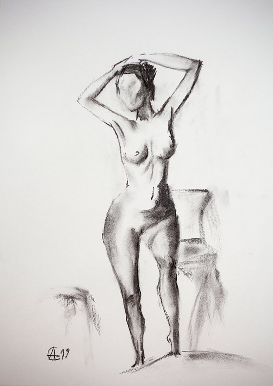 Nude in charcoal. 2. Black and white minimalistic female girl beauty body positive