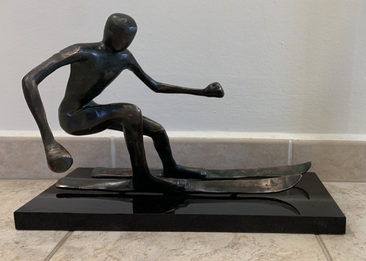 Expressive Portrait Bronze Sculpture By Toth Kristof, 18 X 16", Skier, Original Artwork