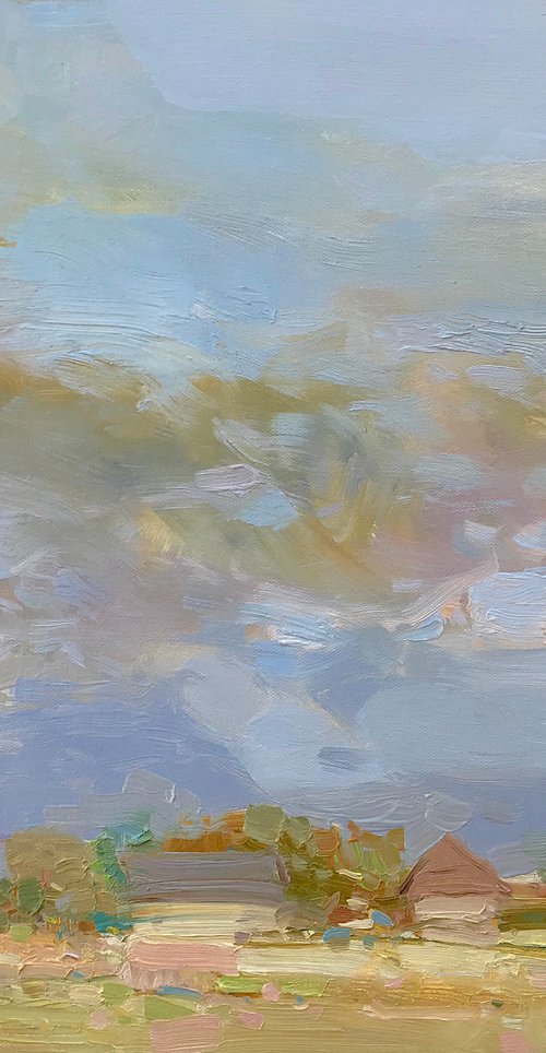 Ochre Clouds, Original oil painting, Handmade artwork, One of a kind by Vahe Yeremyan