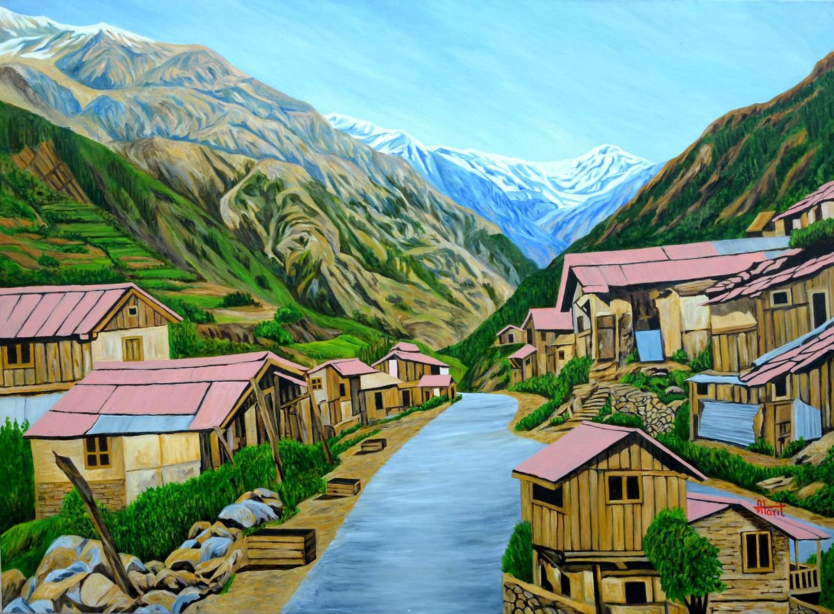 Expressive Landscape Oil Painting By Ajay Harit, 48 X 36, Landscape Sikkim I, Original Artwork