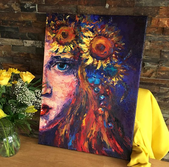 "Girl with sunflowers"