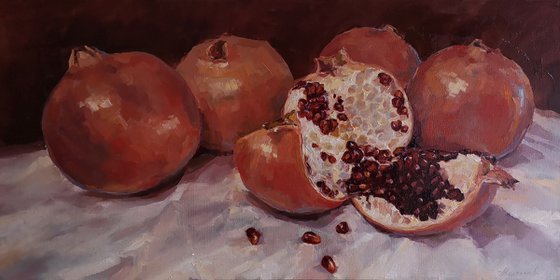 Pomegranates, original, one of a kind, oil on canvas painting