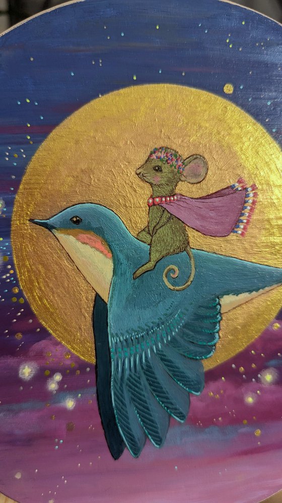 Whimsical Fairytale Painting, Thumbelina & The Swallow