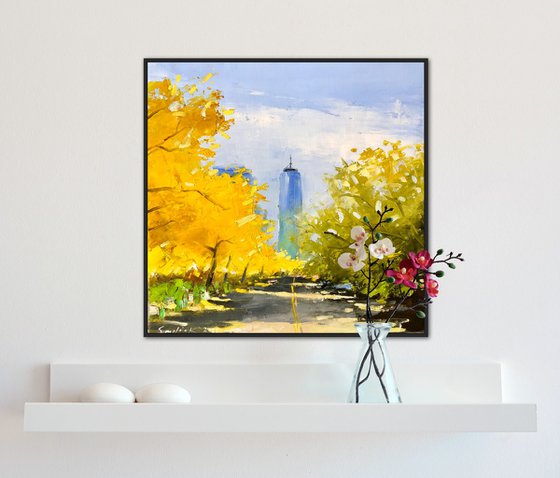 New York painting, fall in NY , gift art