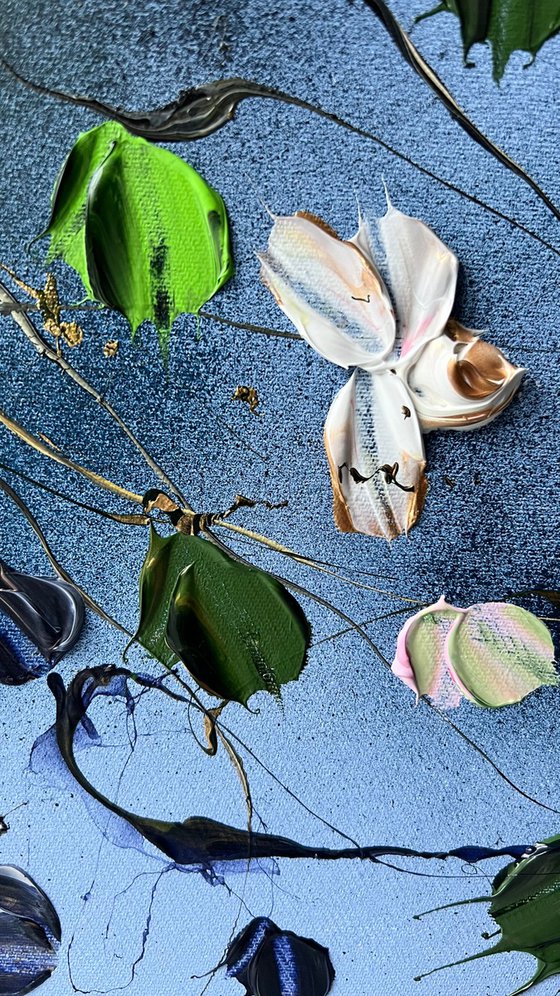 "Floral Minuet in Pastel Blue"