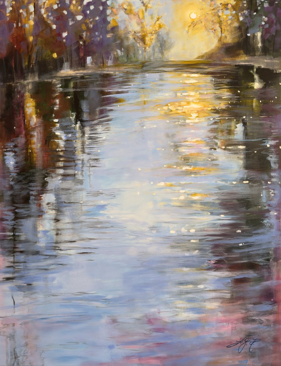 Impressionistic Landscape Acrylic Painting By Sandra Gebhardt-Hoepfner, 28 X 35", An Unexpected Treasure, Original Artwork