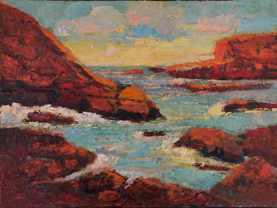 Coastal rocks seascape oil