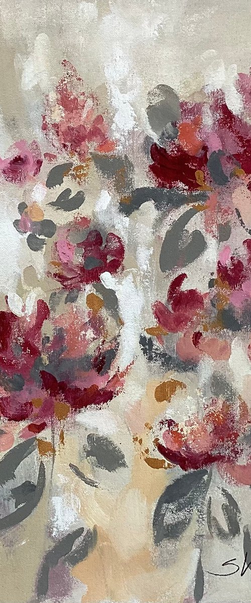 Pink, Gray and Gold Floral II by Silvia  Vassileva