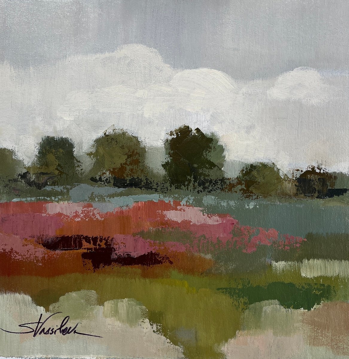 burgundy and Sage Landscape I by Silvia Vassileva