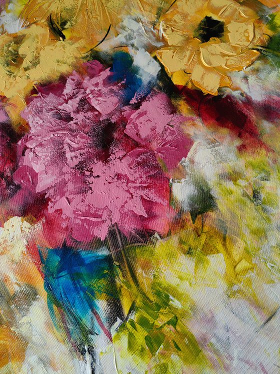 "Floral Fantasia" from "Colours of Summer" collection, XXL abstract flower painting