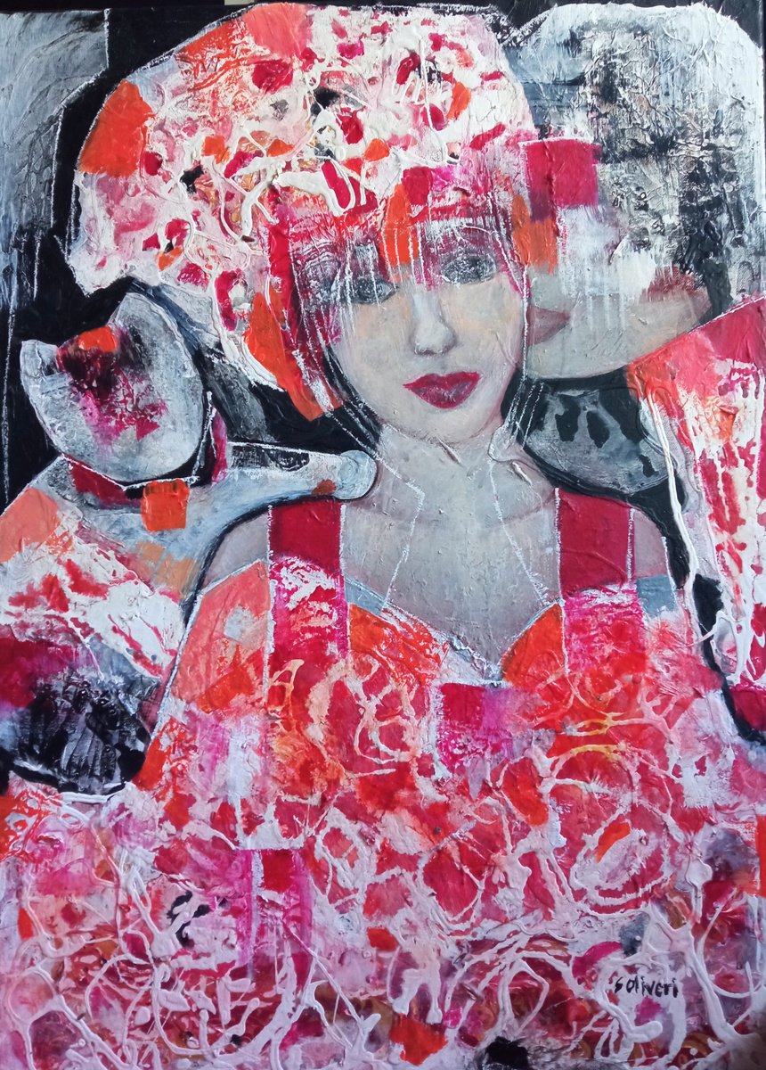 Expressive Portrait Acrylic Painting By Sylvie Oliveri, 20 X 28", Love, Original Artwork