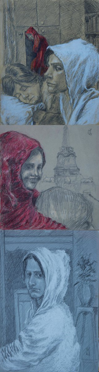 Portrait Drawing By Antonio Mele, 14 X 52, I Munacielli, Original Artwork